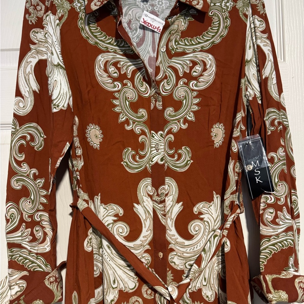 MSK Rust and Cream Paisley Shirt